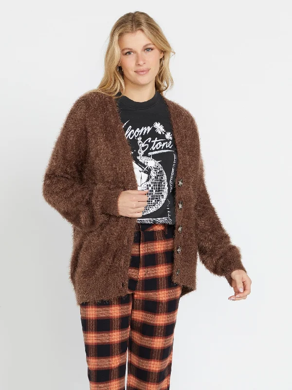 Casual - cardigan for everyday wear -Fuzzigan Cardigan - Chocolate