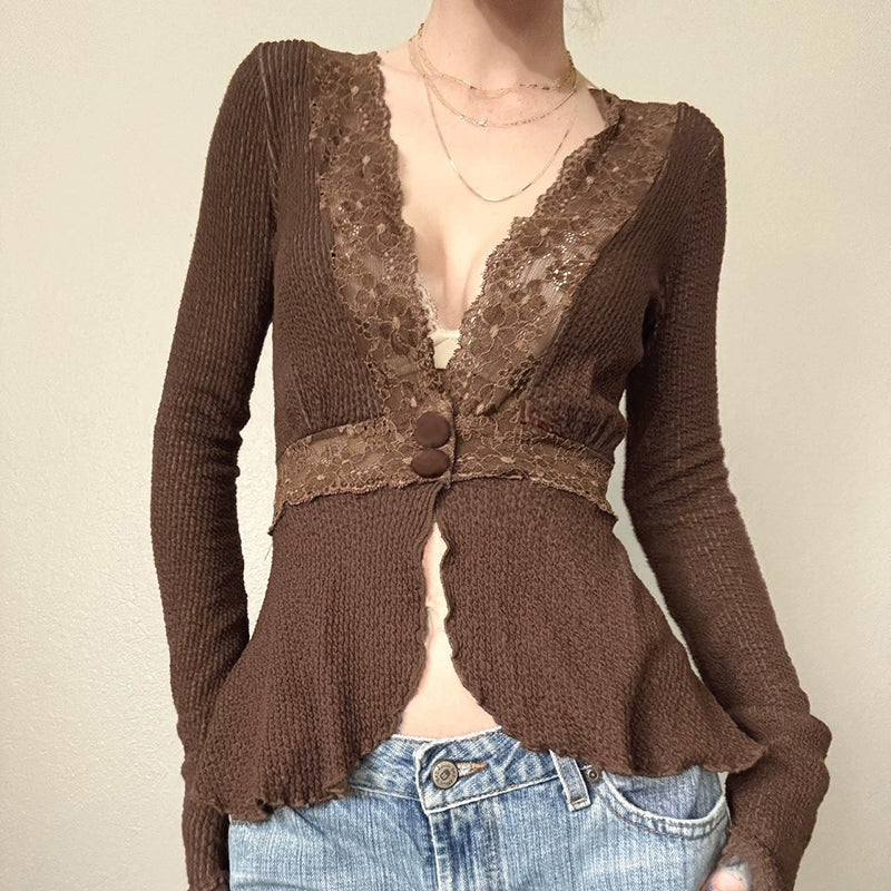 Wedding - guest cardigan for an elegant ensemble -Dezirae Lace Woolen V-Neck Cardigan