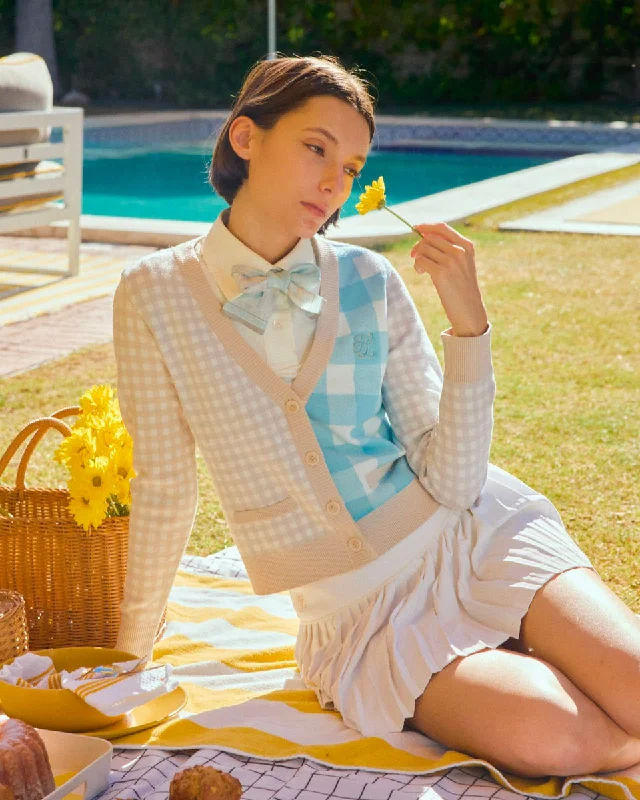 Outdoor - activity cardigan for a durable option -FL Gingham Checkered Cardigan - Turquoise