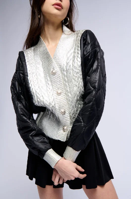 Tasseled - cardigan for a playful touch -WIN AGAIN METALLIC BUTTON DOWN CARDIGAN