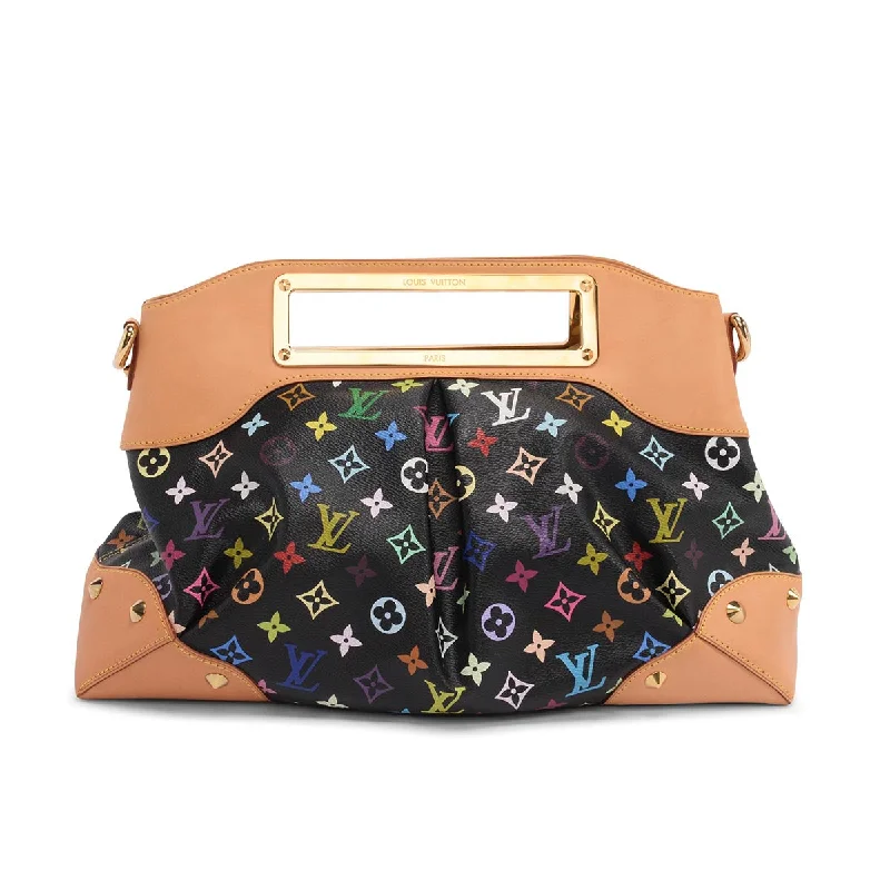 Handle bags with side pockets for organization -Louis Vuitton Black Multicolore Monogram Judy GM Clutch