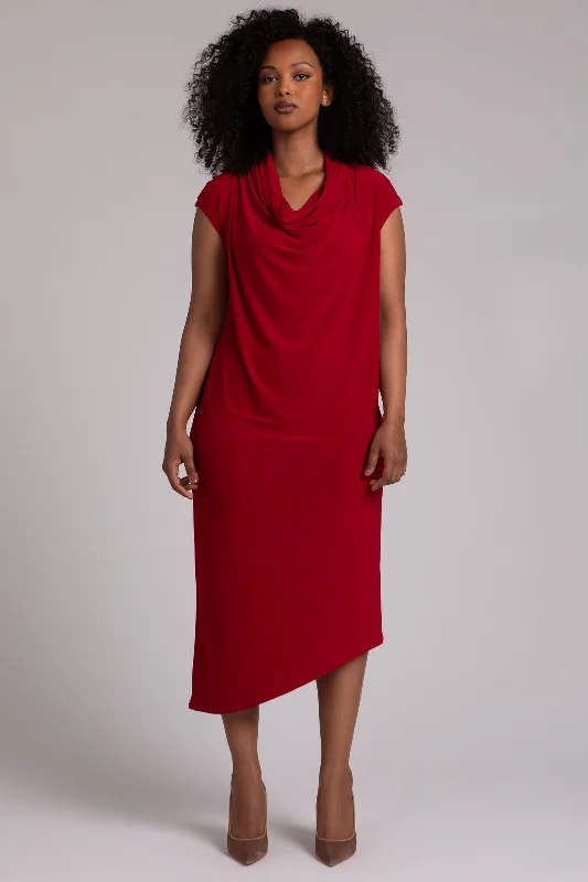 Solid Color Dresses for Simple -Draped Cowl Dress | Red