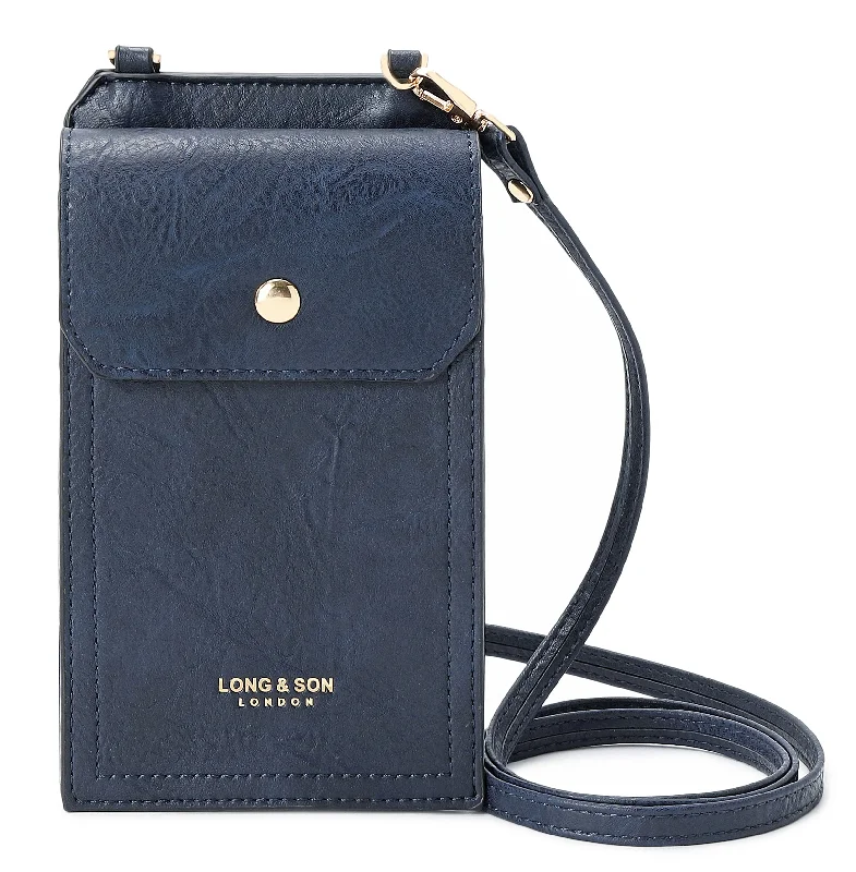 Handle bags with sleek hardware for sophistication -SMALL NAVY BLUE MOBILE PHONE HOLDER CROSS BODY BAG