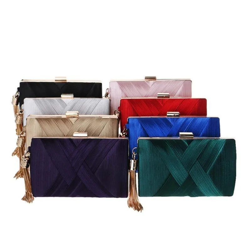 Handle bags with metallic finishes for shine -Tassel Day Clutch Bag