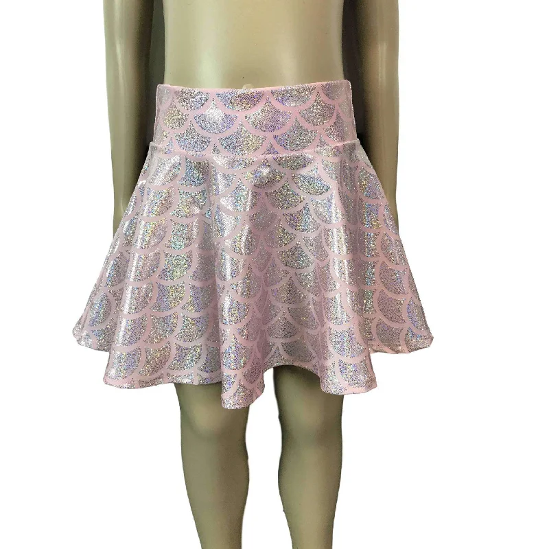 Cute mini skirts for fun party nights -Children's Pink Mermaid Scales Holographic Skater Skirt