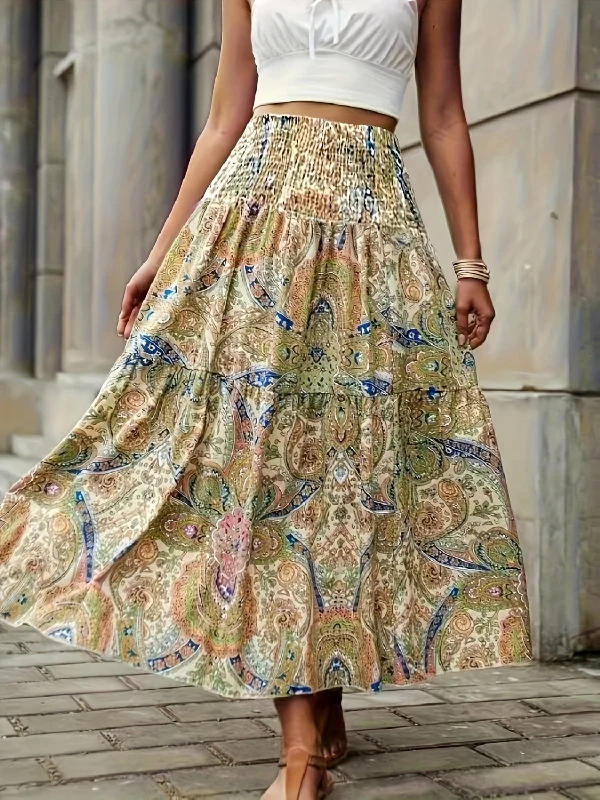 Cute denim skirts for youthful cool -The Dreamy Tier Paisley High Waist Skirt