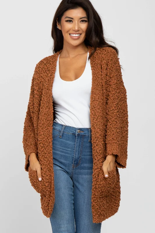 Striped cardigan for a classic look -Camel Soft Popcorn Knit Cardigan