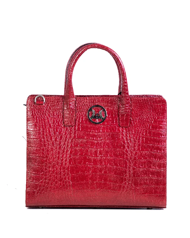 Handle bags with lightweight fabric for ease -London: Blood Red Crocodile Print