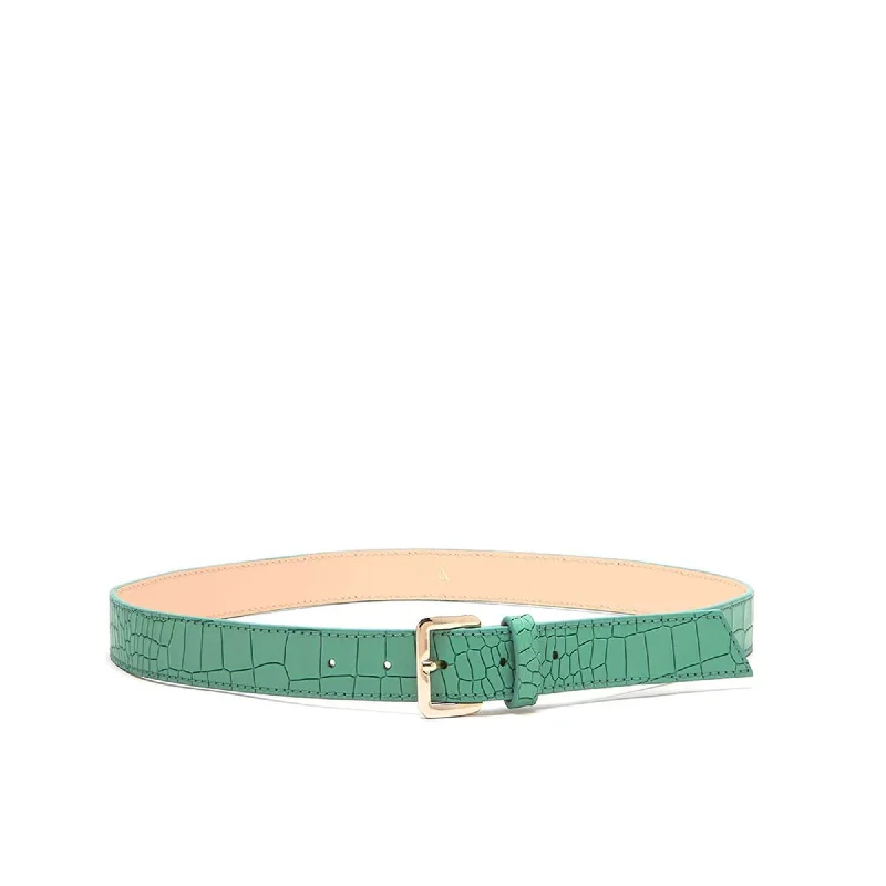 Handle bags with floral embroidery for detail -ERIN Leather Belt - Mint Croc