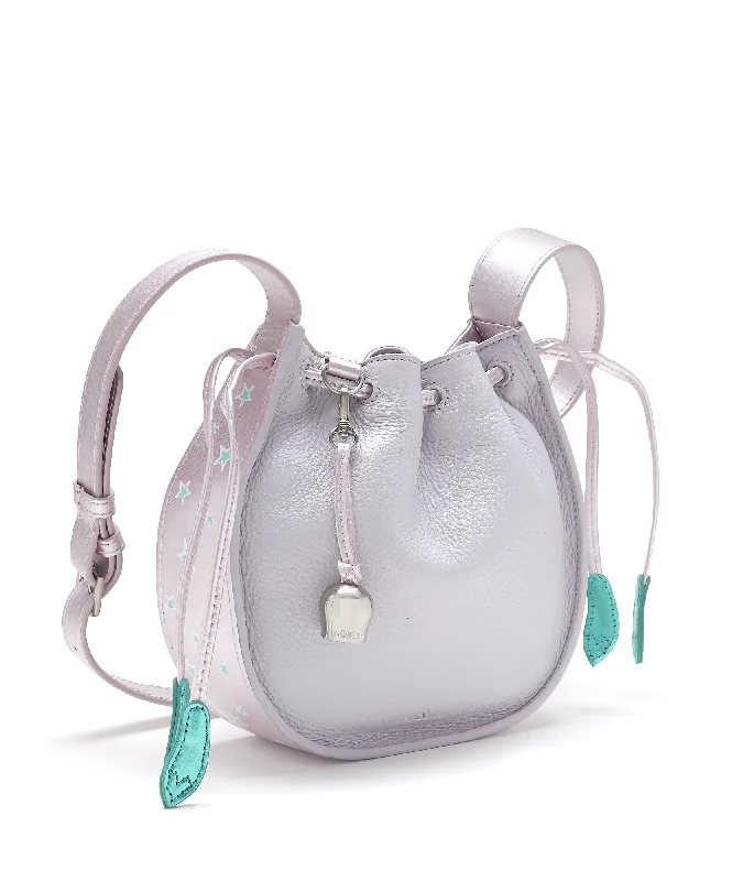 Handle bags with bold logos for branding -LILA Drawstring Crossbody - Lavender Grey Star Print