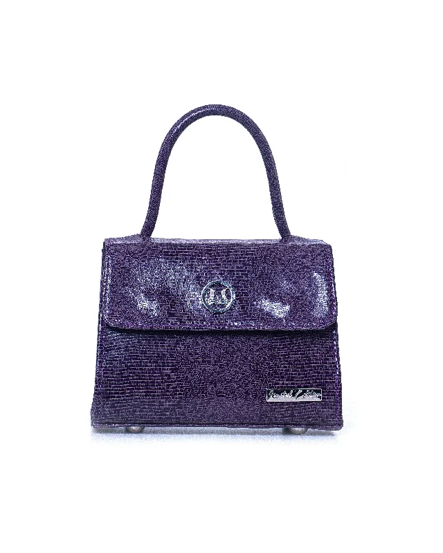 Handle bags with elegant gold-tone hardware -Tokyo Micro: Limited Edition Glossy Dark Purple Monitor Lizard Print