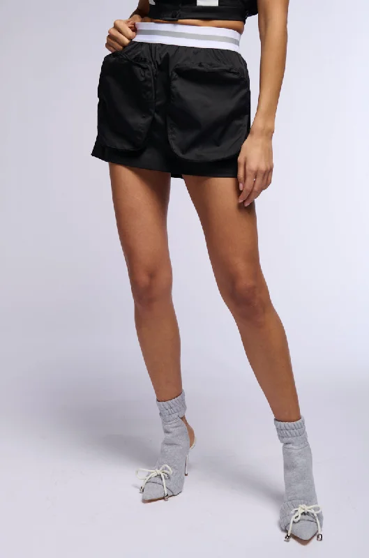 Casual cotton skirts for laid-back days -ALWAYS IN COMMAND SATIN EFFECT ELASTIC BAND MINI SKIRT