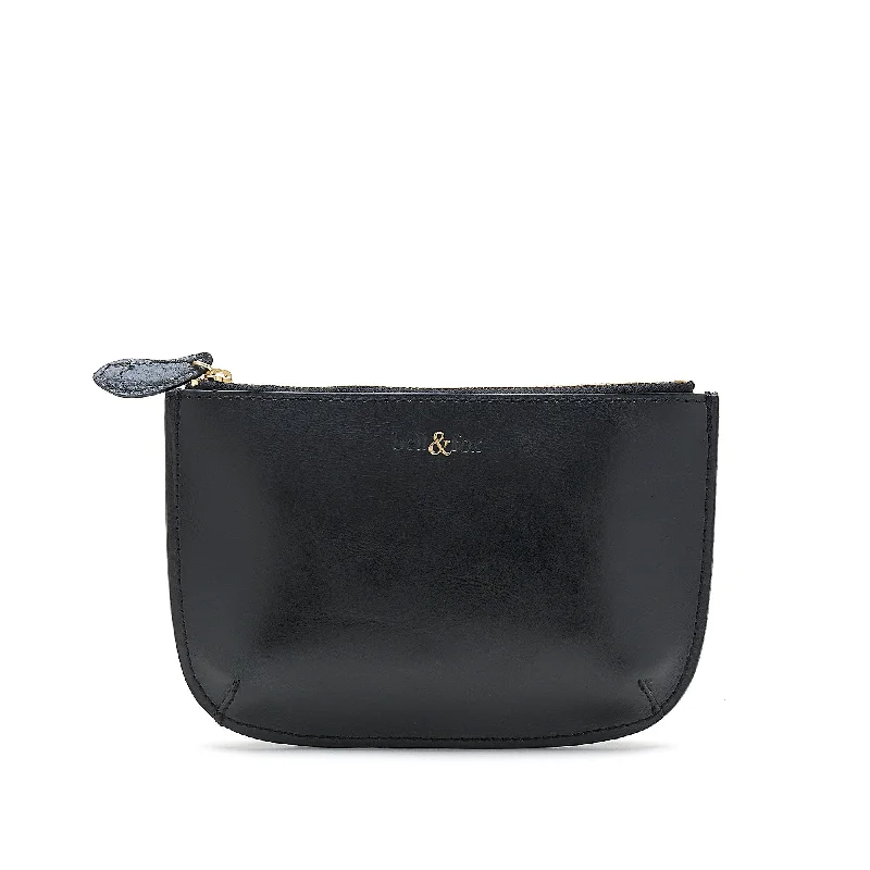 Handle bags with sleek black for elegance -FAYETTE Leather Pouch - Black Leather