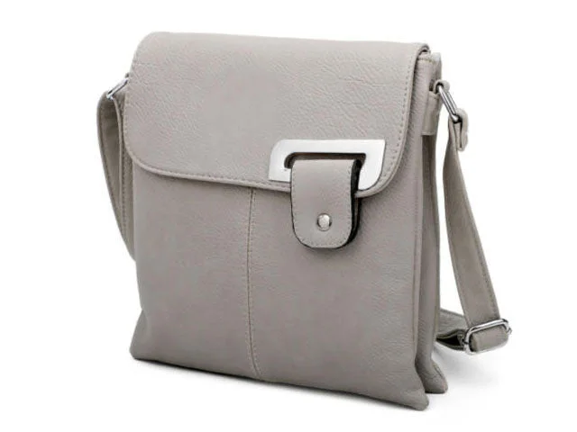 Vegan leather handle bags for eco-friendly chic -LARGE LIGHT GREY MULTI POCKET CROSS BODY MESSENGER BAG