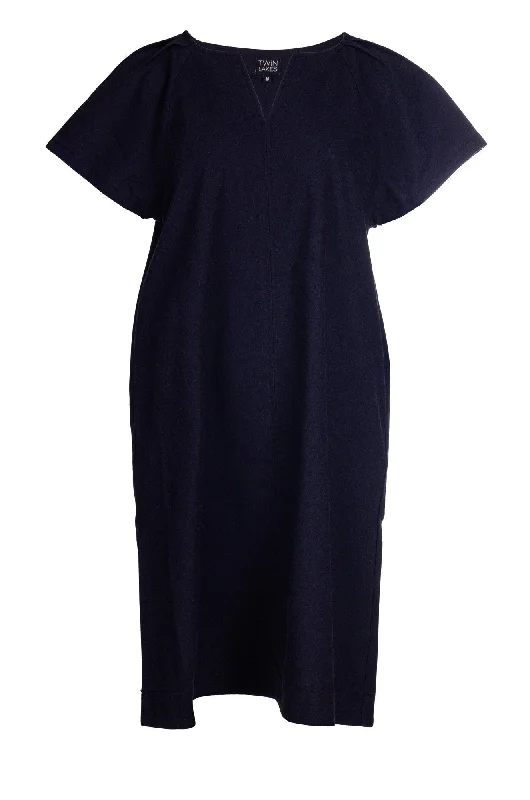 Linen Dresses for Breathable -Cotton Linen Blend Dress | NAVY | 6778A1