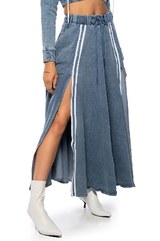 Designer skirts for luxury fashion flair -SWEET NOTHINGS STRIPED DENIM MAXI SKIRT