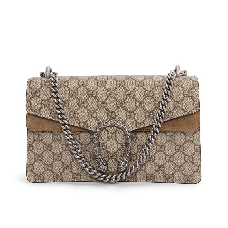 Quilted handle bags with stylish textured finish -Gucci Beige GG Supreme Small Dionysus Bag