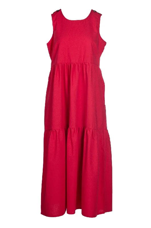 Silk Dresses for Luxurious -Cotton Linen Blend Dress | Coral Red | 6777A1