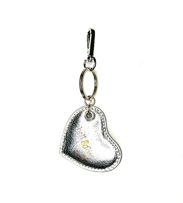 Handle bags with bold stripes for trendiness -CUPID Heart Keyring - Silver Metallic