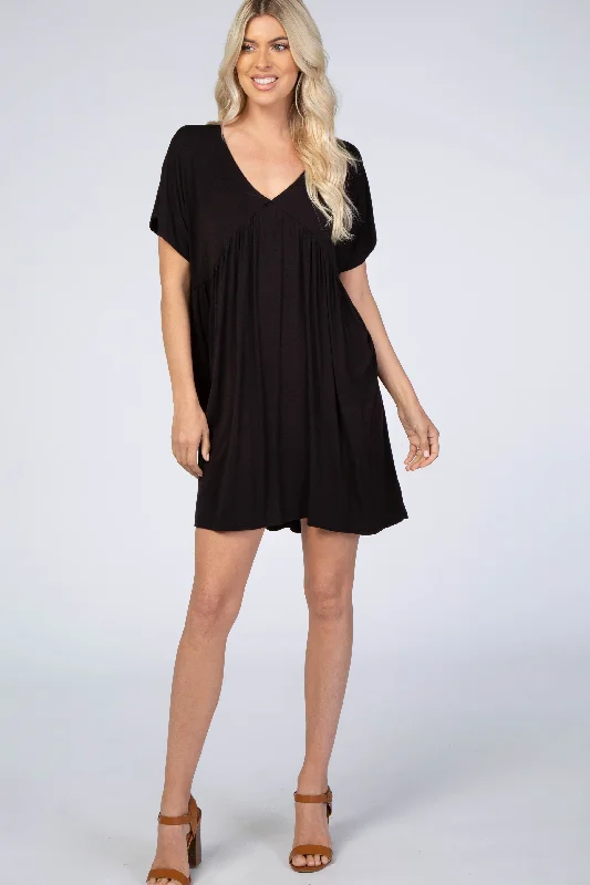 Geometric Dresses for Modern -Black V-Neck Dolman Dress