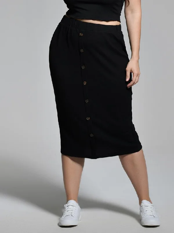 Wrap midi skirts for stylish ease -Button High Waist Skirt