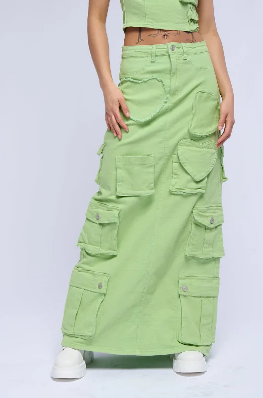 A-line skirts with flared hem elegance -KIERAN DENIM CARGO MAXI SKIRT