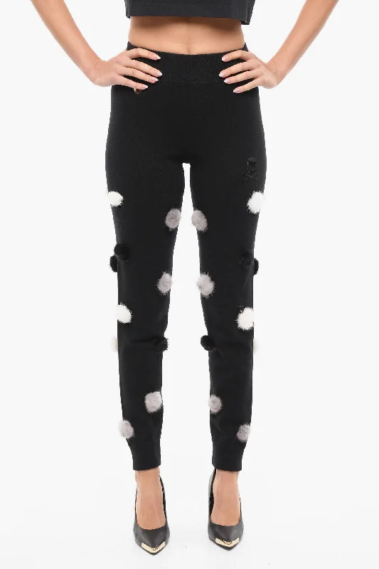 Business casual tight trousers for men with sleek design and refined finish -Philipp Plein Wool Blend SKULL Sweatpants with Fur Pon Pon