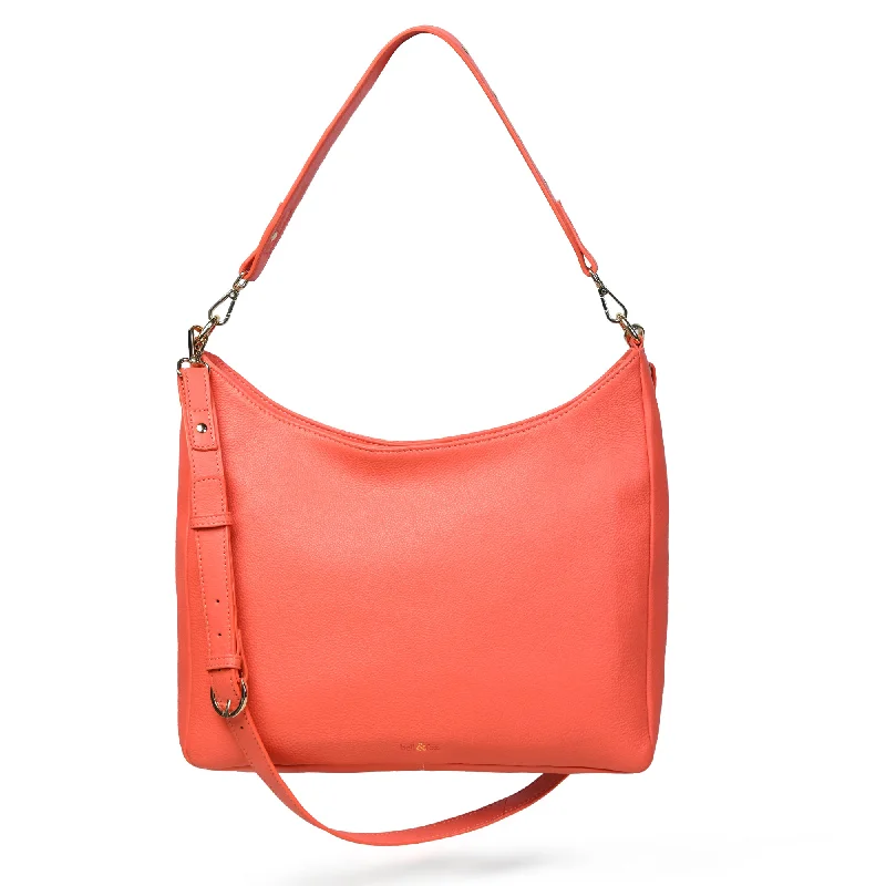 Handle bags with zipper tops for security -ASAM Hobo Crossbody Bag in Coral Leather