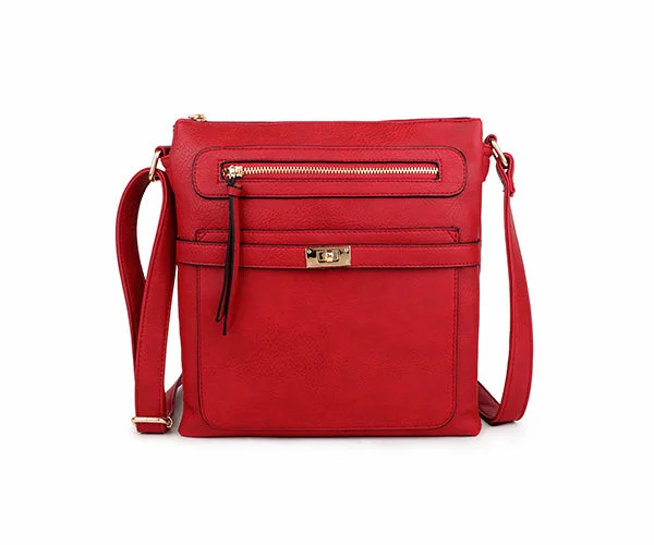 Handle bags with colorful handles for flair -RED MULTI COMPARTMENT CROSS BODY SHOULDER BAG