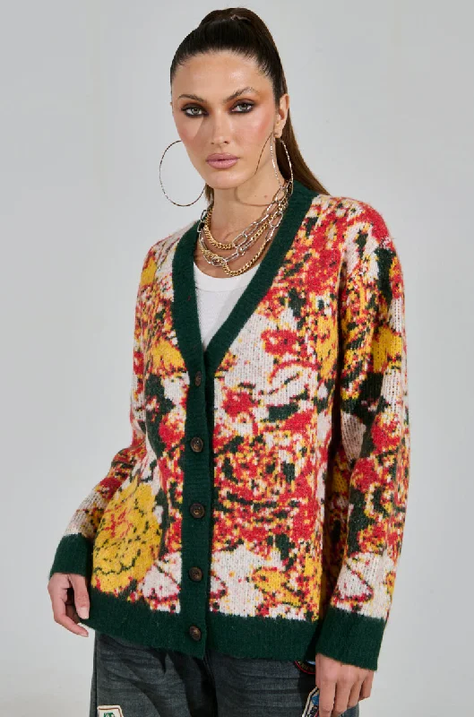 Khaki - cardigan for a casual and outdoorsy look -FLOWER MADNESS CARDIGAN