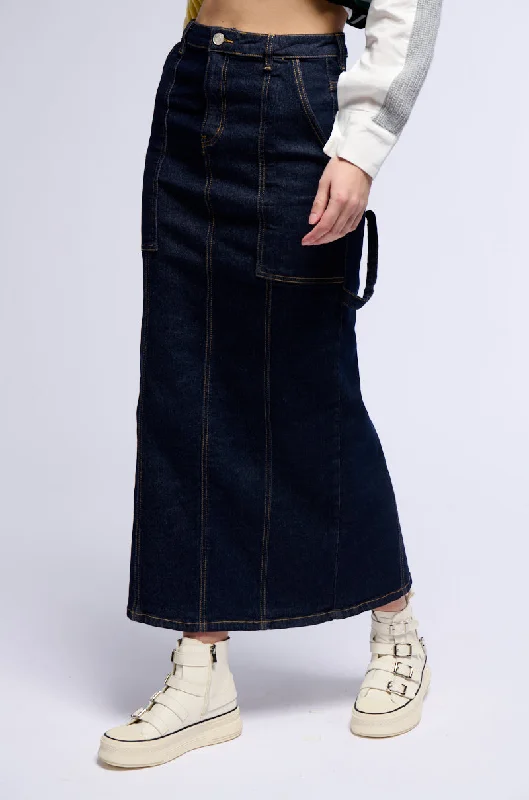 Classic skirts with subtle texture weave -LET IT GO DENIM MAXI SKIRT