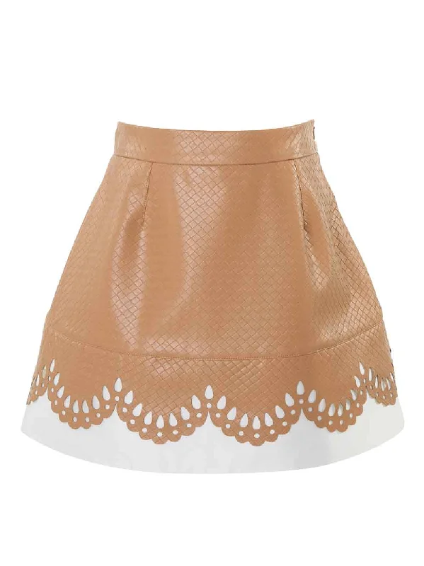 Affordable denim skirts for everyday cool -Laser Cut-Detail Ecoleather Skirt