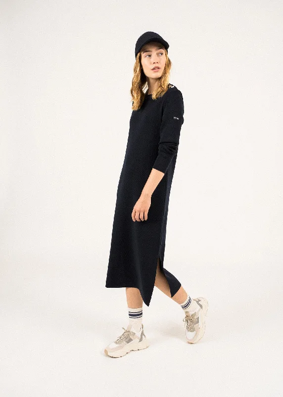 Green Dresses for Nature -Marée Long Knitted Dress - plain, in wool (NAVY)