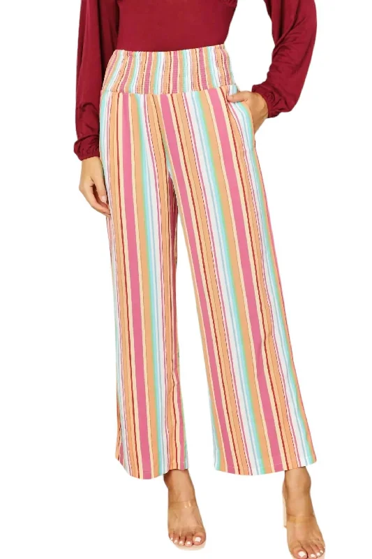 Casual tight trousers for women with cotton blend fabric for easy everyday wear -Chic Striped Pants With Pockets In Multicolor