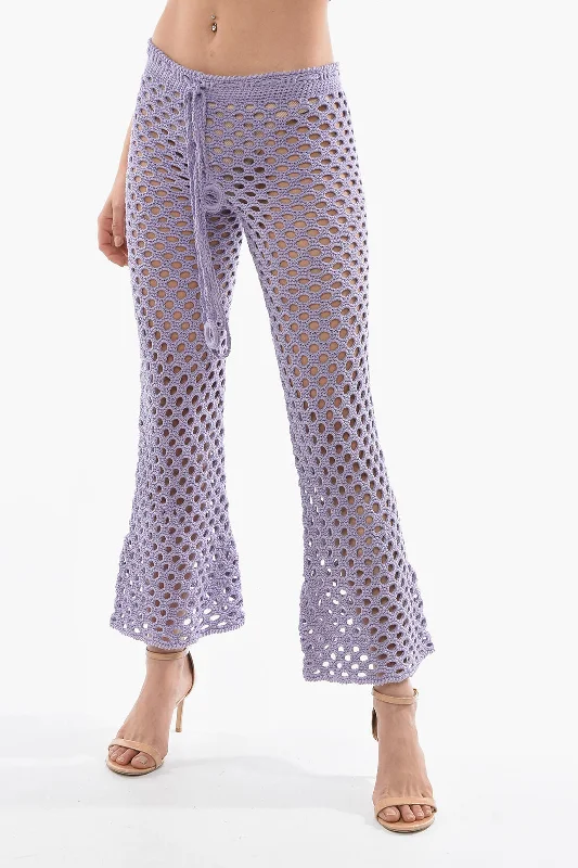 Vintage-inspired tight trousers for women with buttoned waist and retro charm -Matimì Openwork Boot Cut Pants