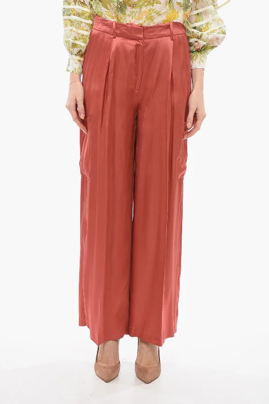 Statement tight trousers for women with bold color options for fashion-forward looks -Loulou Studio Single Pleated Satin Wide Leg Pants