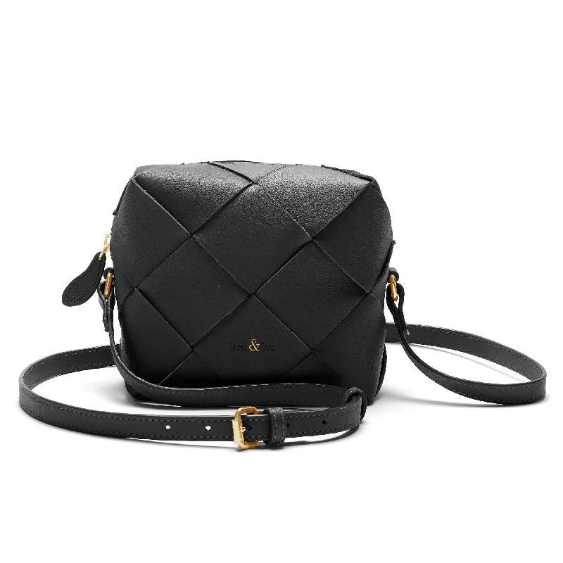 Foldable handle bags for easy storage convenience -ASHA Hand Woven Crossbody Bag in Black Leather