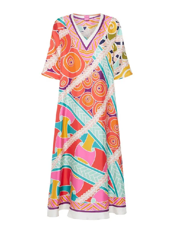 Graduation Dresses for Milestone -FRANCO FERRARI - ALOE POP SWIRL KAFTAN STYLE SILK DRESS