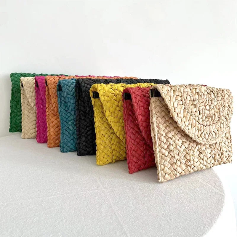 Insulated handle bags for keeping food fresh -Mini Summer Straw Clutch Bag