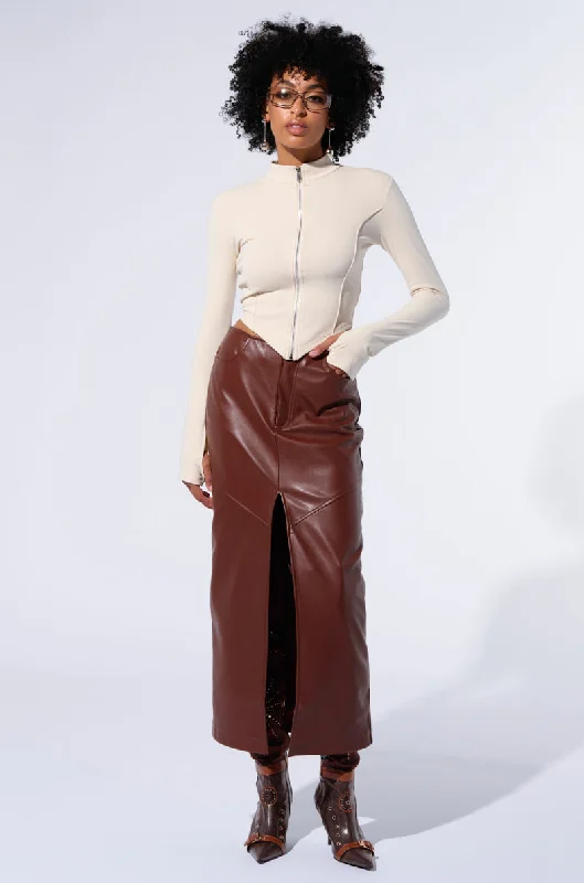 Stretchy mini skirts for flexible movement -EARNED IT FAUX LEATHER MAXI SKIRT