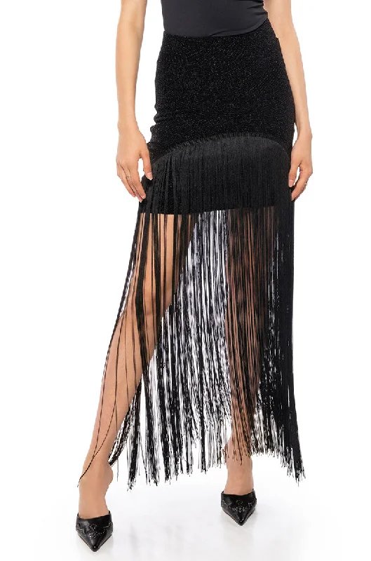 Trendy midi skirts for modern fashionistas -GLIMPSE OF ME FRINGE MINI SKIRT