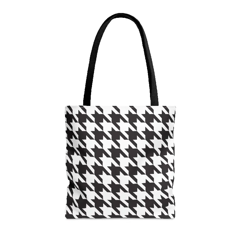 Handle bags with vintage vibes for nostalgia -Black & White Houndstooth Tote Bag