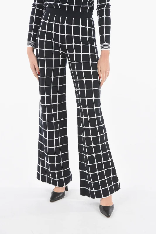 Color-block tight trousers for women with bold contrasts and modern flair -DROMe Windowpane-checkered Jersey Flared Pants with Scalloped Hem