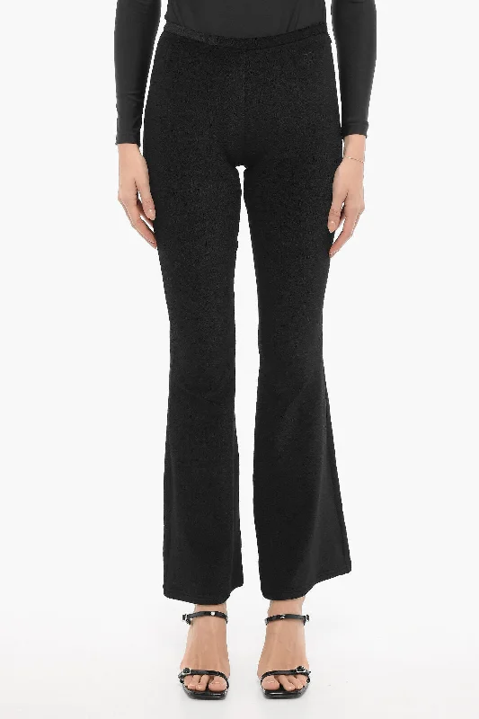 Fashion-forward tight trousers for women with metallic sheen and edgy design -Courreges Solid Color Flared Pants with Side Zip