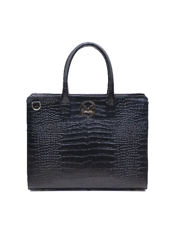 Handle bags with lightweight nylon for ease -London: Black Crocodile Print