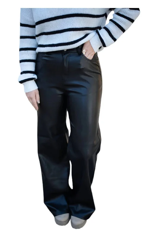 Smart casual tight trousers for women with cuffed ankle and tailored design -Lucie Faux Leather Pants In Black