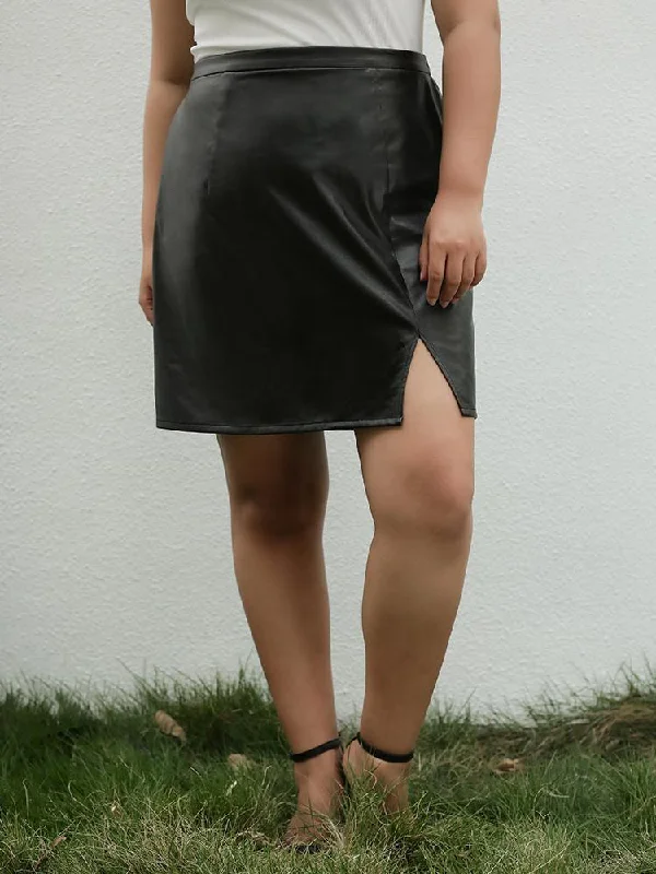 Affordable skirts for budget-friendly wardrobe updates -PU Leather Slit Skirt