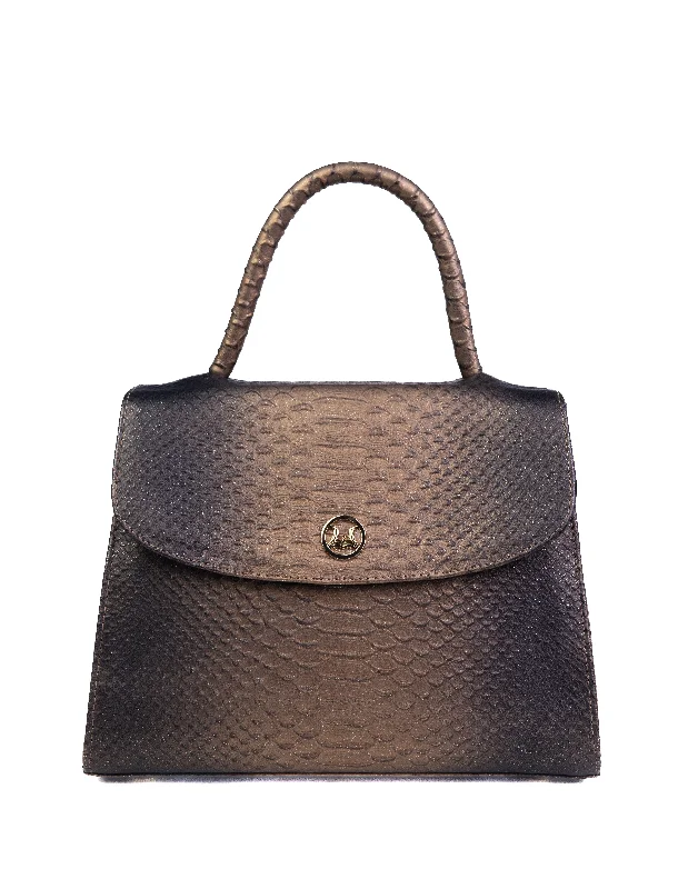 Handle bags with thick handles for support -Paris Midi: Bronze Snake Print