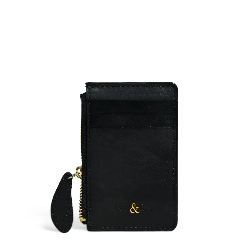 Handle bags with playful pom-poms for charm -LIA Leather Card Holder -  Black Waxy