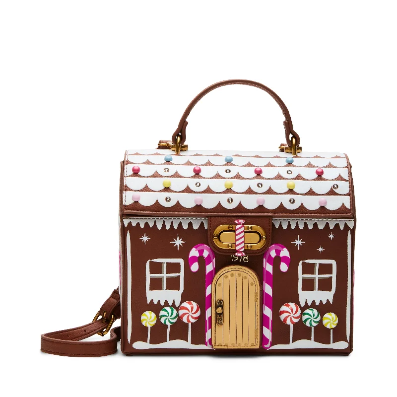 Handle bags with eco-friendly bamboo handles -Betsey Johnson Kitsch Gingerbread House Light Up Crossbody Bag